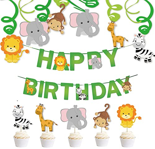 30 Stück Deko Tiere Geburtstag, Tier Party deko Hängedekoration, Spiralen Deko Geburtstag, Dschungel Tiere Party Wirbel Deko,Kinderparty Junge und Mädchen Party Geburtstagsgirlande Dekoration