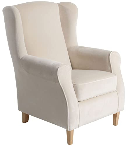 58 aufm Kessel Ohrensessel Karlen Bezug Samtvelours Buche Natur/Creme 22039