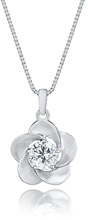DANIEL CLIFFORD® Viola Damen Halskette Silber 925 mit Anhänger Blume, 42cm filigrane Silberkette mit Blumenanhänger, Kette Damen Silber 925