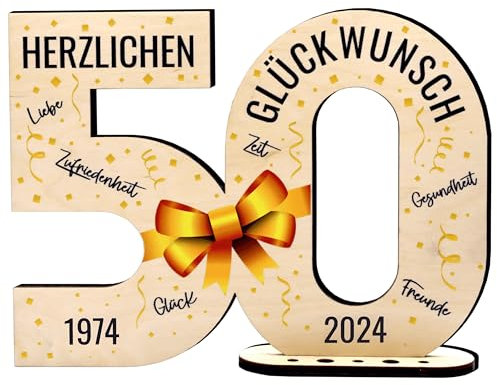 defiPad 2025 Holz-Schild Gästebuch 50 Geburtstag Geschenk fur Frau oder Mann | 50 Jahre Holz Geschenke und Gästebuch fur Geburtstag Jubiläum | Geburtstagsdeko | Geburtstagsgeschenk für Frauen