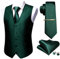 Barry.Wang Herrenwesten-Set, Paisleymuster, Blumenmuster, Seide, Krawatte, Taschentuch, Manschettenknöpfe, Clip, lässiges Business-Kleid, Reines Grün, XXXL