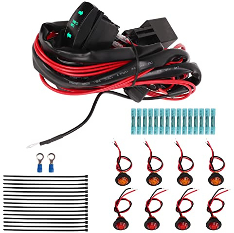 Kit de Clignotants UTV, Faisceau de 40 Pieds 12V 40A Relais Clignotant Universel Interrupteur à Bascule Clignotant Street Legal Kit pour Can Am, Kit de Feux de Signalisation de Mot (Commutateur Vert