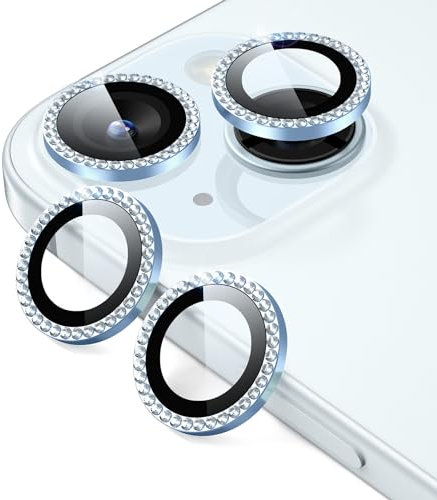 ESR Camera Lens Protectors for iPhone 15/15 Plus, Armorite Individual Lens Protectors, Scratch-Resistant Ultra-thin Tempered Glass with Aluminum Edging, Armorite Series, Set of 2, Rhinestone
