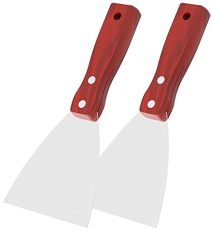 Putty Knife, 2PCS Stainless Steel Scraper Tool, Wooden Handle Metal Spackle Knives for Drywall, Decals, Wall Paper, Floor Tile, Patching, Painting, Taping, Putty Knife (4/100mm)