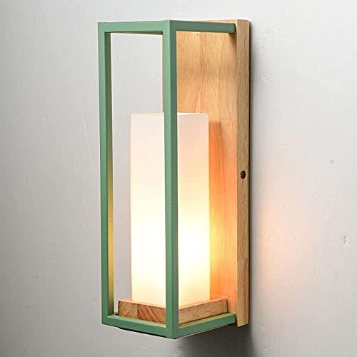 E27 Applique Murale en Bois avec Abat-Jour en Verre Cadre en Fer Forgé Applique Murale Chaud Romantique Chambre Lampe de Chevet Salon Fond Restaurant Café Couloir Lumières (Color : Green)