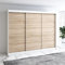 A&J MöbelLand Moderne 3-türiger Kleiderschrank mit Schwebetüren und 4 Schubladen, 200 cm, Weiß (Weiß/Sonoma)