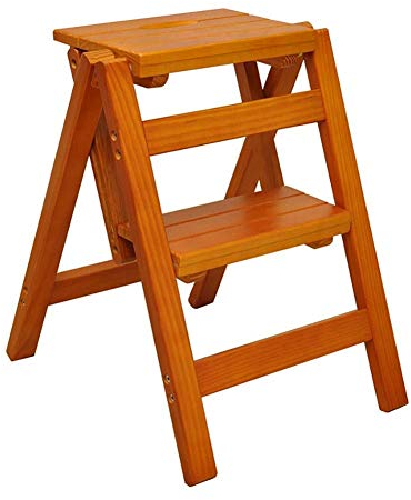 SZITW Holzleiter, multifunktionaler Klapphocker, Aufzugshocker, Waage, 2 Hocker, hohes Regal, D '39,5 x 43 x 47,5 cm, Treppen-Trittleiter (dunkler Nussbaum)/Heller Nussbaum
