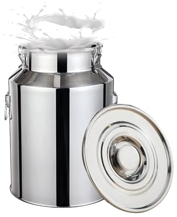 TOOYITR Edelstahl Milchkanne Versiegelter Eimer mit Deckel Milchkannen Schwerlast Milchkanister mit DREI Verschlussclips und Silikondichtung,5L