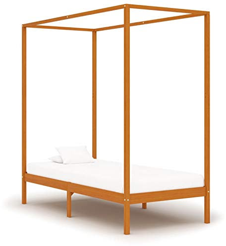 LAPOOH Himmelbett-Gestell, Bett, Bettgestell, Jugendbett, Schlafzimmer Bett, Bed Frame, Honigbraun Massivholz Kiefer 90 x 200 cm