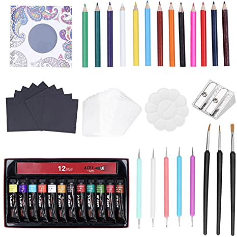 ANKROYU Malvorlage, Acrylfarbe, Farbstift, Zeichenpinsel, Farbset, Malbuch-Set für alle Phasen