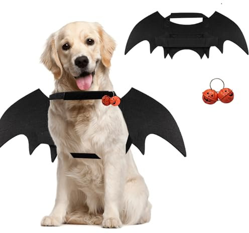 Katzen Halloween kostüm Hund Fledermaus flügel, hundekostüm Halloween Inklusive fledermausflügel Hund und Kürbisglocken,für Haustier Halloween Party,Cosplay (M)