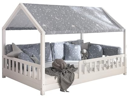 TiCAA Betthimmel Hausbett (2er Set) – Kinderbett Vorhang aus Polyester, Stoffhimmel, Dachvorhang, Hausbett Deko für Mädchen & Jungen