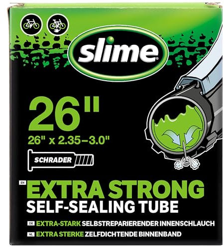 Slime 30096 Cámara de Aire para Bicicleta, Antipinchazos, con Sellante Slime, Sellado Autónomo, Prevenir y Reparar, Válvula Schrader, 26' x 2.35-3.0'