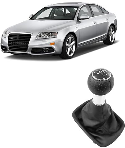Rumplex Schaltknauf 6 Gang Schaltknüppel Schaltsack Schaltmanschette Schalthebel Abdeckung Schwarz Manuell PU Leder Kompatibel mit Audi A6 4F C6 2004-2011