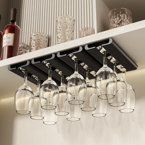 Vaisoeny Porta bicchieri sospesi, confezione da 4 porta calici sottopensile, portabicchieri traslucido, portabicchieri, organizer per cucina e bar (Nero)
