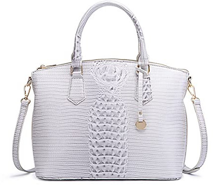 NICOLE & DORIS Handtasche Damen Mittelgroß Kroko Handtaschen Elegante Schultertaschen Lackleder Henkeltasche Umhängetasche Tote Tasche für Büro Shopper Reisen Beige Grau