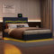 LLODERY Polsterbett Doppelbett 140x200 cm mit LED Beleuchtung und USB Ladeanschluss, Hydraulisches Stauraumbett/LED Bett, Bett mit Stauraum und Lattenrost, Jugendbett ohne Matratze, PU Leder, Schwarz