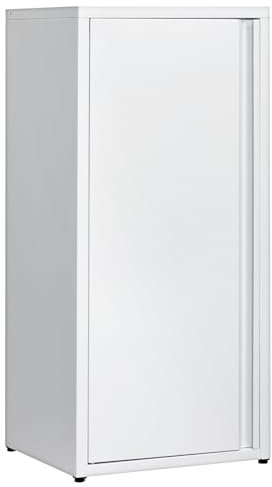 HollyHOME Armoire de rangement en métal avec une porte, meuble de rangement de bureau avec fermeture magnétique, armoires de classement avec étagères réglables pour le salon, blanc