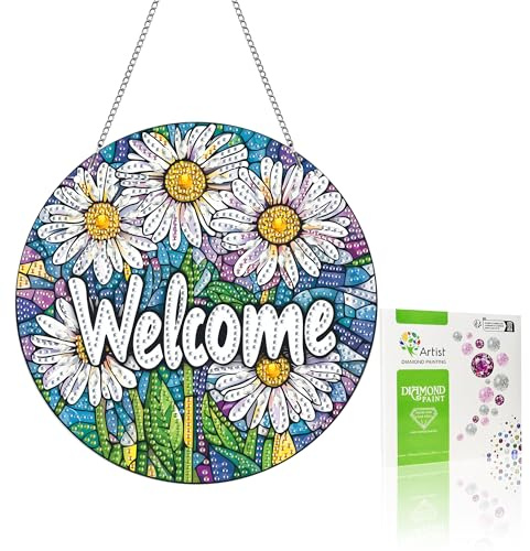 VAIIEYO Chrysanthemum Diamond Painting Hanging Ornament, Window Hanging Kit with Chain, Special Shaped Crystal Pendant Flower Diamond Art Craft for Gift Home Wall Front Door Garden Decoration