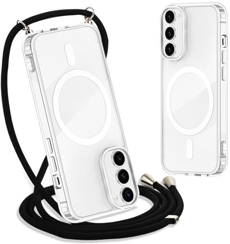 Yoedge Magnétique Collier Coque pour Samsung Galaxy S23 5G avec Cordon 6,1, [Compatible avec MagSafe] Transparent Réglable Lanyard Necklace Case, Ultra Mince Silicone Antichoc Housse, Noir