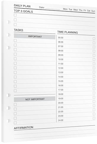 KOMPASS® Daily Planner - Timeboxing | A5 Planner Inserts | 30 Sheets for Structured Daily Planning with Time Blocking | More Productivity & Focus | Bullet Journal & To Do Refill Sheets