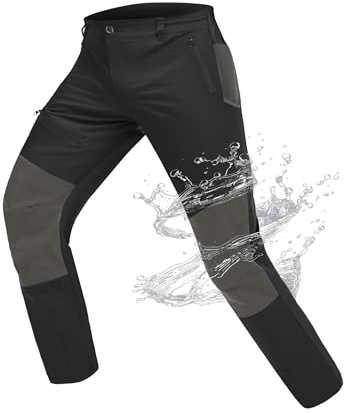 Atforna Herren wasserdichte Wanderhose Trekkinghose, Outdoor Hosen Funktionshose Fahrradbekleidung mit 4 Reißverschlusstaschen Winddicht für Radfahrer Abenteurer Skifahrer, Patchwork-Schwarz, M