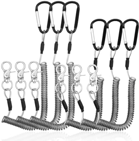 ElevateTech Coiled Fishing Lanyard for Kayak 6 Pack Fly Fishing Lanyards with Clips Heavy Duty Fish Rod Leash Steel Wire Coil Lanyard Kayak Tether Retractable Tool Lanyards for Pliers Boating