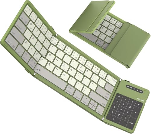 Nillkin Faltbare Bluetooth Tastatur mit Touchpad, kabellose Wiederaufladbare Klapptastatur mit Ziffernblock, Tragbare Mini Tastatur für iPad, iOS, Android, Windows Laptop PC Tablet, QWERTY (Grün)
