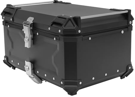 Motorrad Heckbox, Aluminiumlegierung Topcase für Roller, Wasserdicht und Diebstahlsicher, Motorradkoffer mit PU Leder Futter, Universal TopcaseProfessionelle mit InstallierenTrägerplatte (65L)