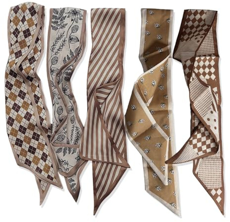 FrostyFlair Satin Scarf Set (5 Pieces) - Versatile Boho Accessories for Hair and Handbags