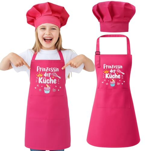 Utensilsto Delantal infantil con gorro de cocinero para jóvenes y niñas, delantal ajustable para niños, princesas de cocina, delantal con bolsillo para cocinar, hornear, pintar, manualidades y fiestas