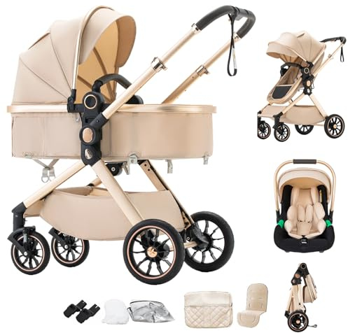 BEBBY Kinderwagen, Standard-Kinderwagen, Kinderwagen 3 in 1,Kinderwagen mit Faltbarem Tragbarem für Neugeborene aus Aluminium mit Beinabdeckung und Netz (U9-X DARK GREY, U9-X) (G-U9-X BEIGE, U9-X)