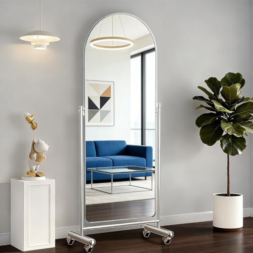 Topnewhome Ganzkörperspiegel 56x166 cm mit Rädern, verstellbar, Edelstahl
