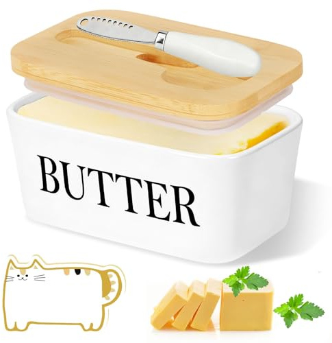 YUTUY Plato de Mantequilla,Caja de Mantequilla con Tapa y Cuchillo con Esponja Limpiadora,Recipiente Hermética para Todo Tipo de Mantequilla,16.5*10*7.5cm Recipiente de Mantequill