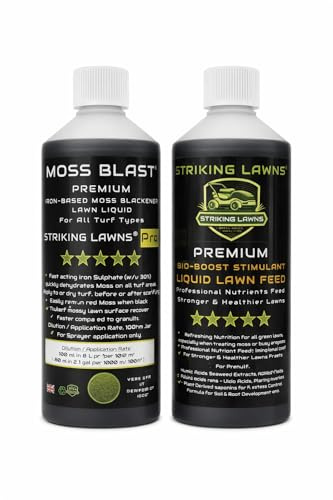 Moss Killer + Lawn Feed Bundle – Moss Blast + Bio Boost 250m² – Kills Moss & Feeds Lawn by Striking Lawns
