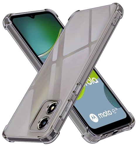 Techsuit für Motorola Moto E13 Hülle mit Soft Touch, Vergilbungsfrei Material, Stoßfest, Luftkissen Ecken, Erhöhte Kanten, Kabelloses Laden Kompatibel, Shockproof Clear Silicone, Rauchschwarz