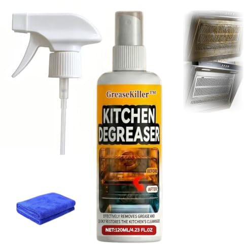 Grease Killer Spray 120ML, GreaseKiller Grillreiniger Extra Strong Backofenreiniger & Küchenreiniger, entfernt eingebranntes Fett, Öl & Grillverschmutzungen für Ofen, Herdplatte & Grill (1 PC)