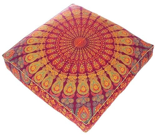 Eyes of India - 35 Large Burgundy Red Mandala Square Floor Meditation Pillow Pouf Cushion Cover Bohemian Accent Boho Chic Seating Dog Bed Handmade Cover ONLY