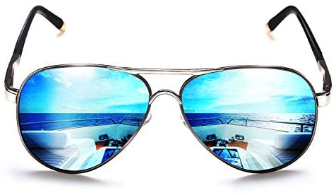 ROCKNIGHT Polarized Sunglasses for Men Women Metal Frame Flat Top Sunglasses Lightweight Blue Mirror Lens UV400 Outdoors