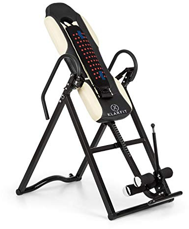 KLAR FIT Ease Delux - Panca ad Inversione Gravitazionale, Massaggi alla Schiena, Funzione Riscaldante, Inclinazione Regolabile a 20, 40 e 60°, Max 136 kg, per Altezza da 1,54 a 1,98m, Beige