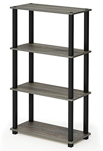 Furinno Turn-S-Tube 4-Tier Multipurpose Shelf Display Rack with Square Tube, French Oak/Black