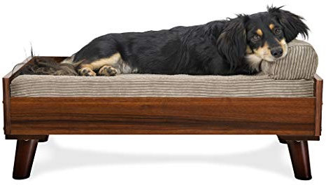Furhaven Medium Mid-Century Modern Style Elevated Dog Bed Frame - Walnut, Medium