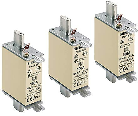 SIEMENS - x3 Stück NH-Sicherungseinsatz, NH000 50A Kombikennmelder