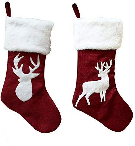 Weihnachtsstrumpf 2 Deko Kamin Christmas Stocking Rentier Strumpf Goodie Bags zum befüllen und aufhängen groß Ideale Weihnachtsdekoration Weihnachtsbaumschmuck Tischdekoration Weihnachtsstrümpfe