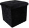 DANIEL JAMES Housewares Crushed Velvet Ottoman Foot Stool Storage Box Furniture Seat Rest Cube Foldable (Black)