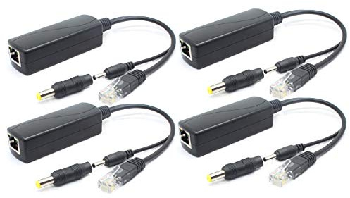ANVISION 4er Pack 5V PoE Splitter, Adapter von 48 V auf 5 V, 2,4 A, Stecker 3,5 mm x 1,35 mm, 5,5 mm x 2,1 mm, IEEE 802.3af-konform, für IP-Kameras und mehr