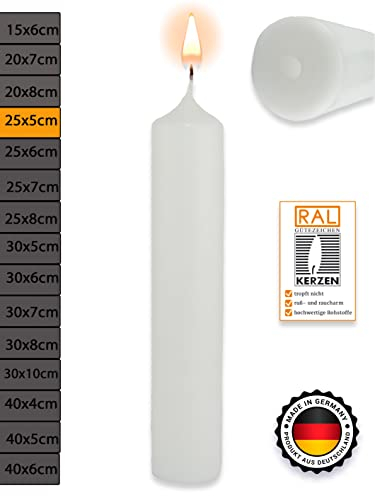 WikaKerzen Stumpenkerze-Rohling Blanko [ideal zum Basteln und Verzieren mit Wachs] zur Taufe Geburtstag Hochzeit Kommunion Altarkerze Kaminkerze Laternenkerze Dekokerze (Weiß, 25 x 5 cm)