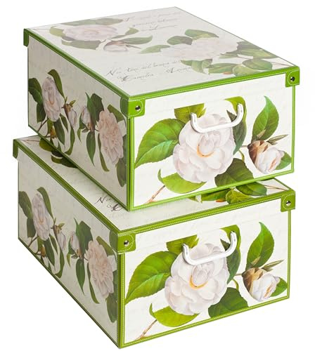 2er-Set Aufbewahrungsbox mit Deckel für Kleidung und Wäsche, Kamelien Gross Karton Kleiderschrankboxen, saisonaler Wechsel, Geschenkboxen 50x39x24 cm, BIG