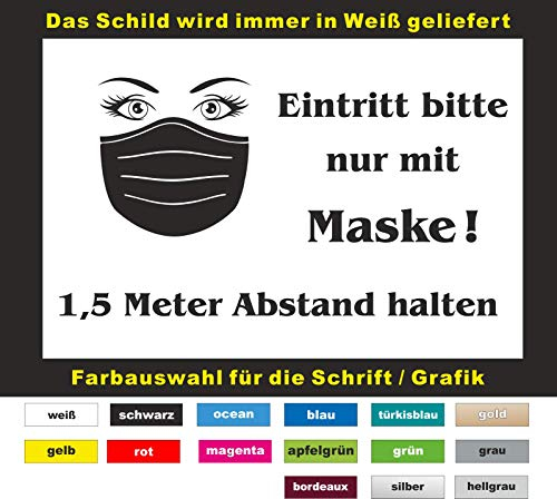 Bitte Maske tragen Mundschutz Corona Abstand halten GeschäftSchild wetterfest Gold