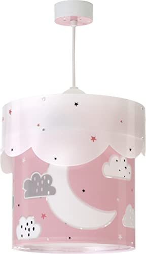 Dalber Lampe kinderzimmer, kinderlampe Pendelleuchte Hängelampe, Deckenleuchte Kinder, Deckenlampe kinderzimmer Moon Mond und Sterne Rose, 61232S, E27